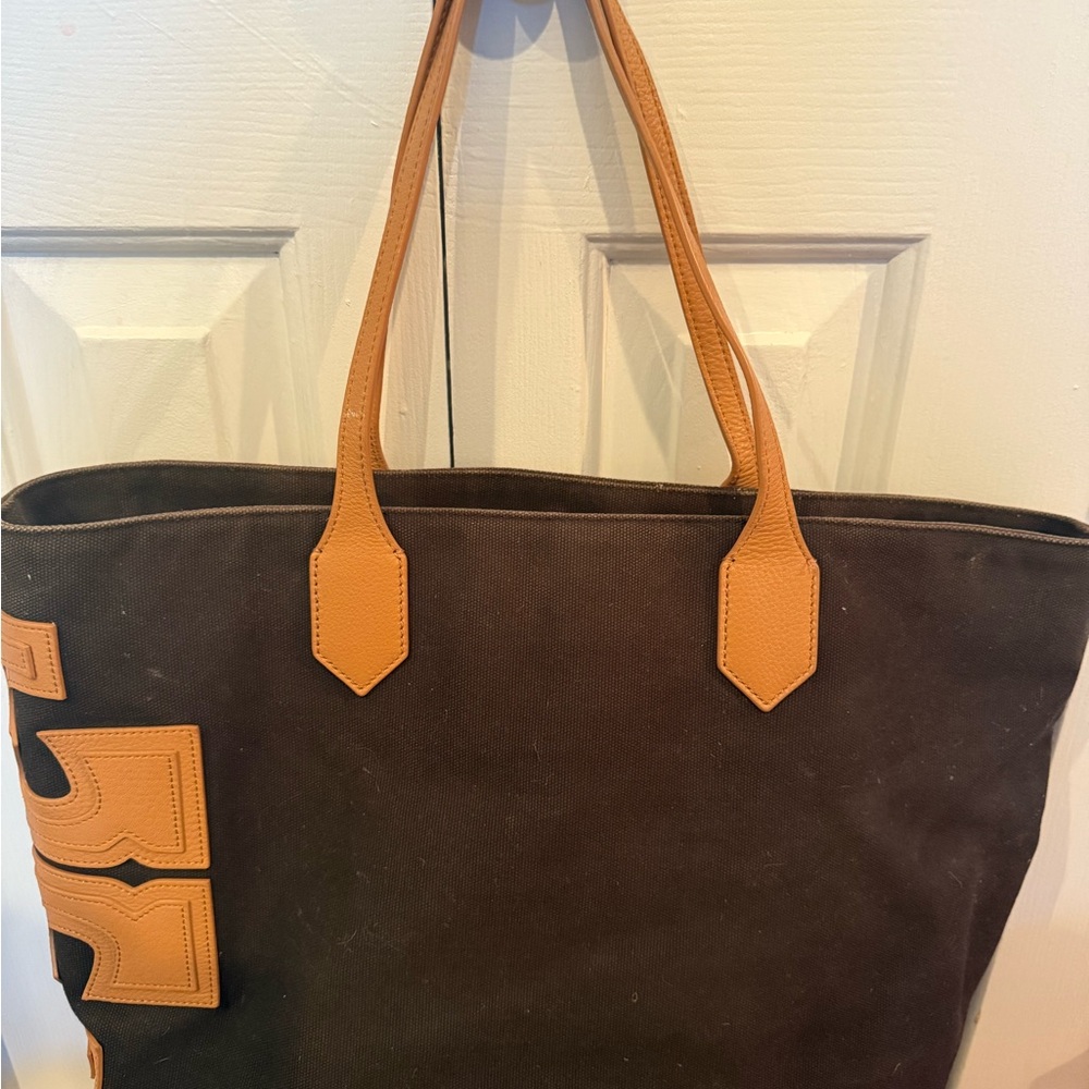 Tory Burch Brown and Tan Tote Bag with Leather Handles